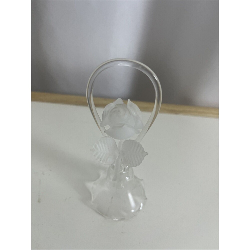 vintage hand blown art glass Bell With A Frosted Rose Top 5.5” Tall